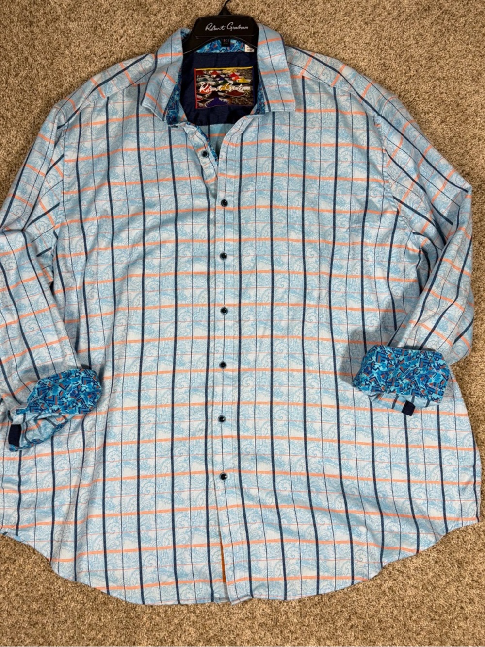 Robert Graham Shirt Mens 4XL Big & Tall Blue Plaid Button Up Flip Cuff